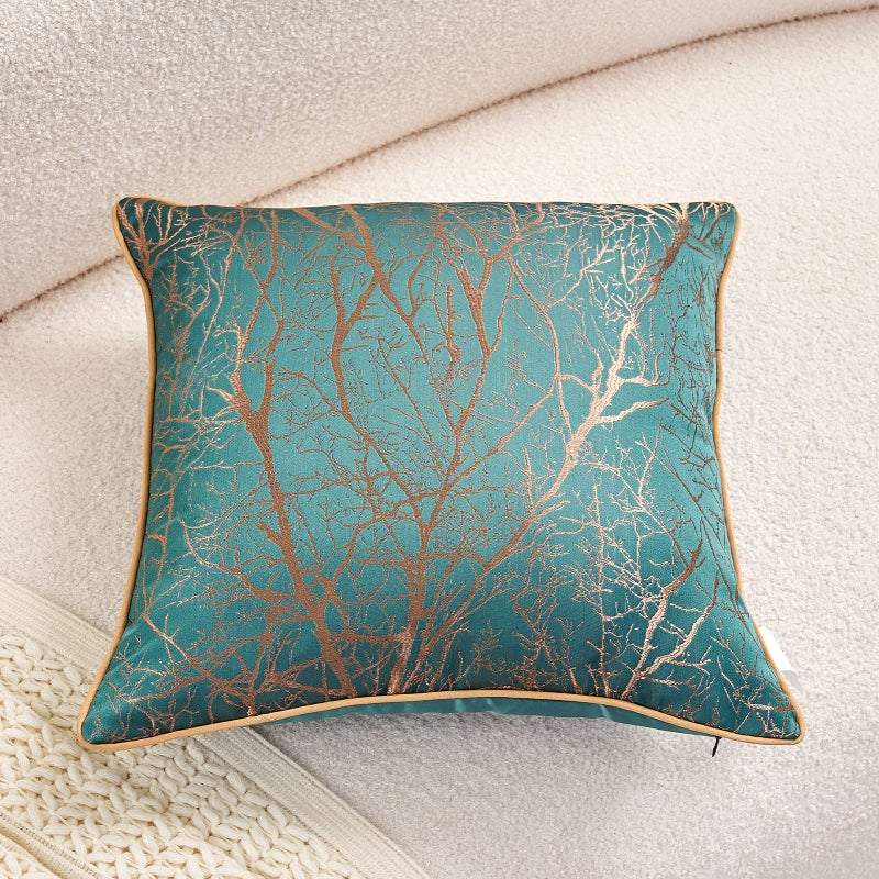 Avigers 18 x 18 Inch Square Teal Green Brown Gold Tree Branch Embroidery Cushion Case Luxury Modern Throw Pillow Cover Decorative Pillow for Couch Living Room Bedroom Car - Image 3